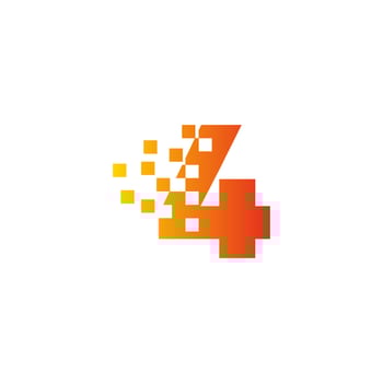 Colorful number 4 sign fast pixel dot logo. Number four pixel art. Integrative pixel movement. Creative messy technology icon. Modern icon creative ports. vector