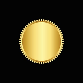 Round golden badge isolated on a Black background, seal stamp gold luxury elegant banner con, Vector illustration certificate gold foil seal or medal isolated.