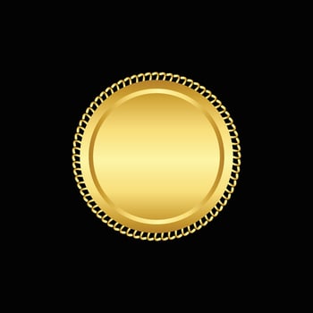Round golden badge isolated on a Black background, seal stamp gold luxury elegant banner con, Vector illustration certificate gold foil seal or medal isolated.