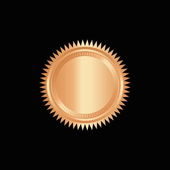 Round golden badge isolated on a Black background, seal stamp gold luxury elegant banner con, Vector illustration certificate gold foil seal or medal isolated.