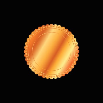 Round golden badge isolated on a Black background, seal stamp gold luxury elegant banner con, Vector illustration certificate gold foil seal or medal isolated.