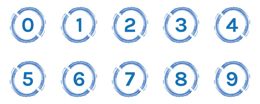 set of number 0 to 9 in Watercolor blue circle on white background. vector