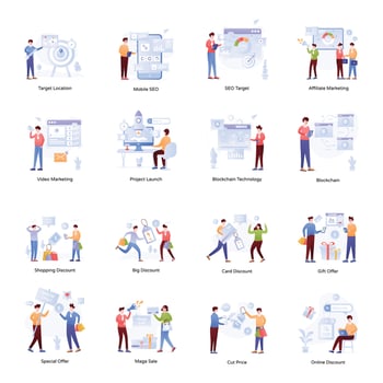 Set of Business and Ecommerce Flat Illustrations vector