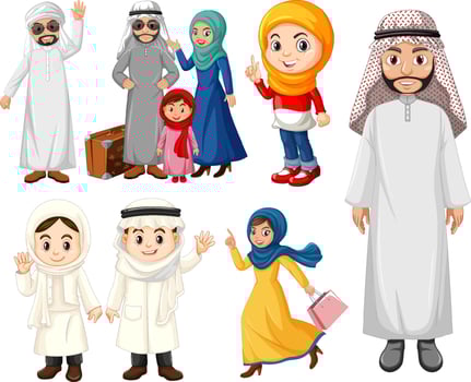 Arabic people with kids and adults vector