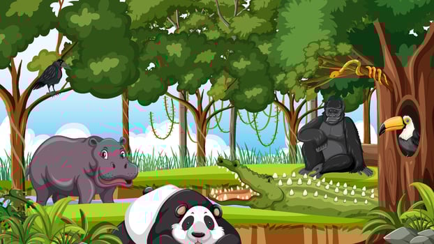 Forest scene with wild animals vector