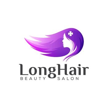 beauty long hair logo, woman hair salon gradient logo design vector