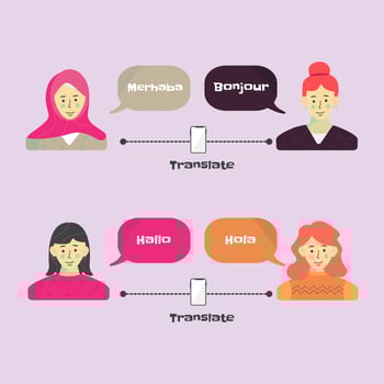 vector set of women greeting each other in different languages
