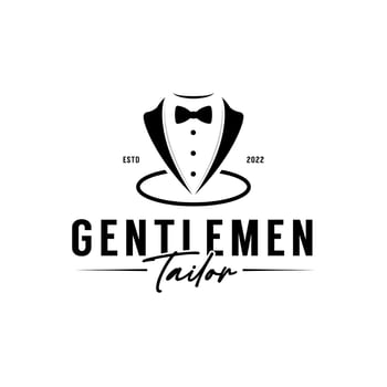 Bow Tie Tuxedo Suit Gentleman Fashion Tailor Clothes Vintage Classic Logo design template vector
