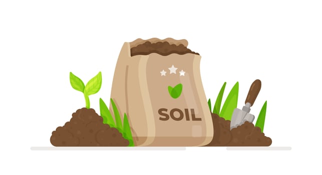 Bag of soil. Symbol of development, organic agriculture, natural products. The concept of recycling. vector