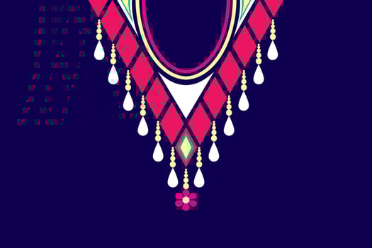 Geometric Ethnic necklace , neckline embroidery colorful traditional pattern with gems design for woman clothing, jewelry, collar shirts. vector