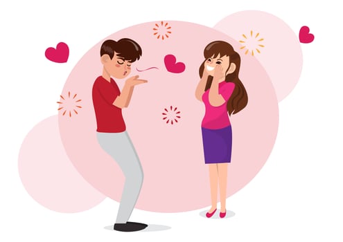 love, romantic dating Profile picture of happy young couple and lovers sending kisses. vector