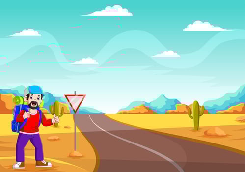 The young boy are standing near the street to stop the car vector