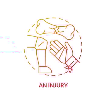 Injury red gradient concept icon. Joint disorders cause abstract idea thin line illustration. Osteoarthritis risk. Damage to joints. Isolated outline drawing. Myriad Pro-Bold font used vector