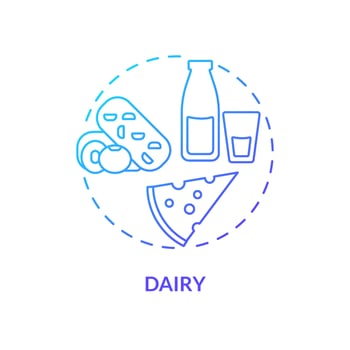 Dairy blue gradient concept icon. Food for healthy bones abstract idea thin line illustration. Source of calcium and protein. Milk products. Isolated outline drawing. Myriad Pro-Bold font used vector
