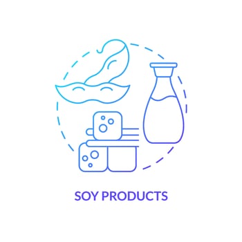 Soy products blue gradient concept icon. Key bone health nutrients abstract idea thin line illustration. Replacing animal protein. Isolated outline drawing. Myriad Pro-Bold font used vector