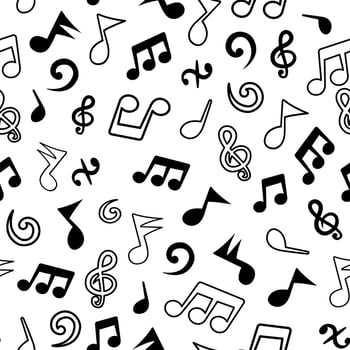 Black Line and silhouette Music Melody seamless pattern. Abstract art print. Design for paper, covers, cards, fabrics, interior items and any. Vector illustration.
