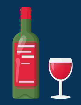 Set of bottle and glass glass with red wine vector