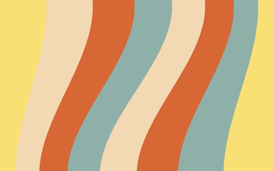 Banner in the style of 1970's good vibes. The waves and lines are multicolored. Vector psychedelic fun element for design. Use for printing, wallpaper, packaging, background.