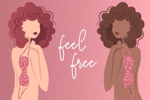 No Bra Day 13 october card. different races woman with bra. Concept of freedom, fire power,  feminism, bodypositive.  Design for prints, banners, posters, pins, social media. Vector illustration.