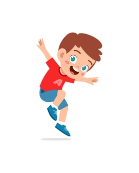 cute little kid jump and feel happy vector