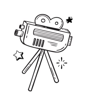 Movie camera hand-drawn line Vector illustration in doodle style isolated on white background