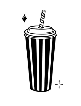 Paper cup with a straw hand-drawn line Vector illustration in the style of a doodle isolated on a white background