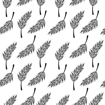 Seamless pattern of wheat ears, hand-drawn in sketch style. Wheat, oats. Monochrome. Symbol of baked goods. Simple vector illustration