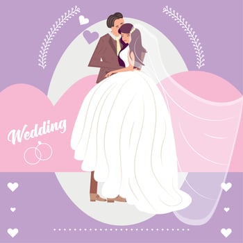 Happy married cartoon couple hugging each other Wedding template Vector