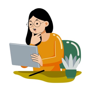 Woman working with graphic tablet vector