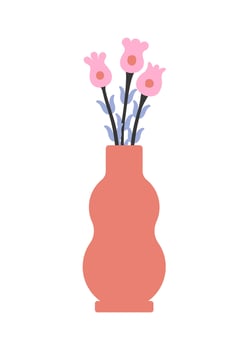 Holiday poster with a flower bouquet in a vase. Vintage vector illustration for Easter card