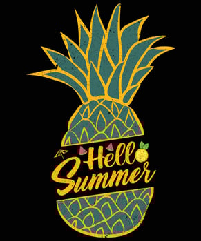 Hello Summer T-shirt design for kids, vector illustration. Print designs for baby girls. Can be used for fashion print design, kids wear, girls clothes, beach party t shirt