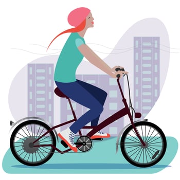 Woman riding a bicycle in the city - Vector