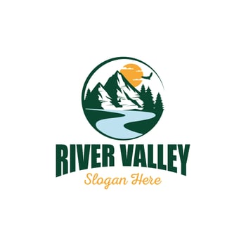 River Mountain Logo Design Vector Template