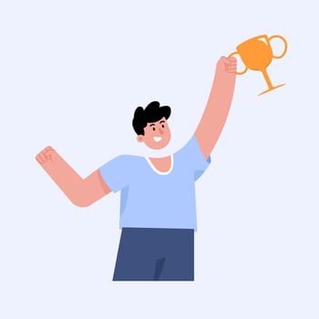 Winning competition young man holding trophy vector