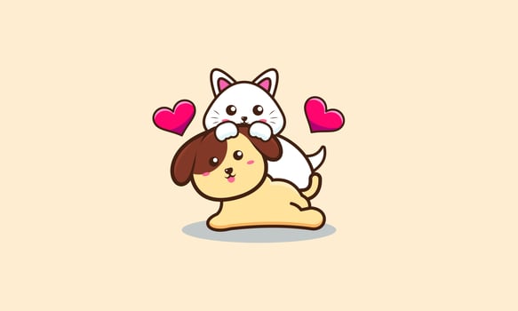 Cute cat and dog friend cartoon vector illustration. Animal friend icon concept