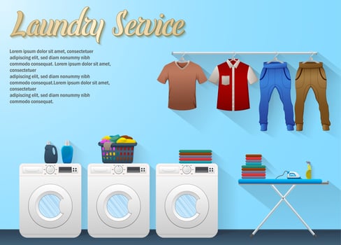 Laundry service design with washing machine, ironing board and drying clothes vector