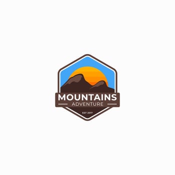 Badge Mountain logo design, Mountain illustration, outdoor adventure. Print vector graphics for t-shirts and other uses.