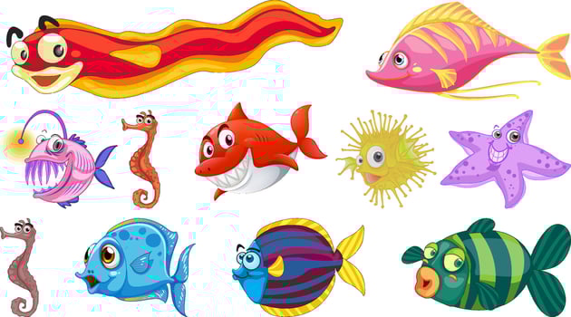 Sea animals cartoon collection vector