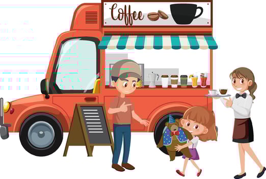 People at the coffee truck vector