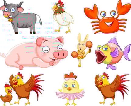 Cute animals with happy smile vector