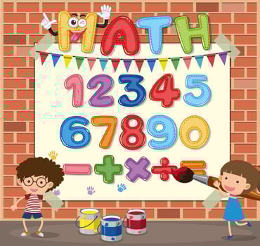 Counting numbers from zero to nine and math symbols vector