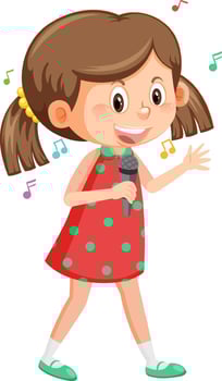Cute girl cartoon holding microphone singing vector