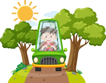 Happy boy driving a car vector
