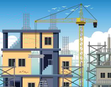 Cartoon scene of building construction site vector