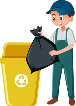Janitor taking out garbage vector