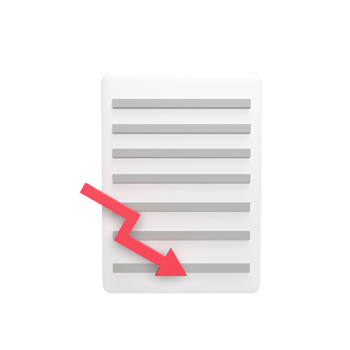 Decrease document graph 3d icon model cartoon style. render illustration png