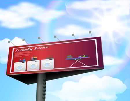Billboard advertisement poster with laundry service on daytime blue sky background vector