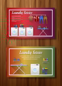 Laundry service banner design on board wall background vector