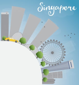 Singapore skyline with grey landmarks, blue sky and copy space. vector