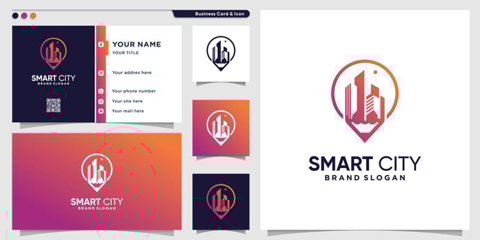 Smart city logo with unique pencil concept Premium Vector